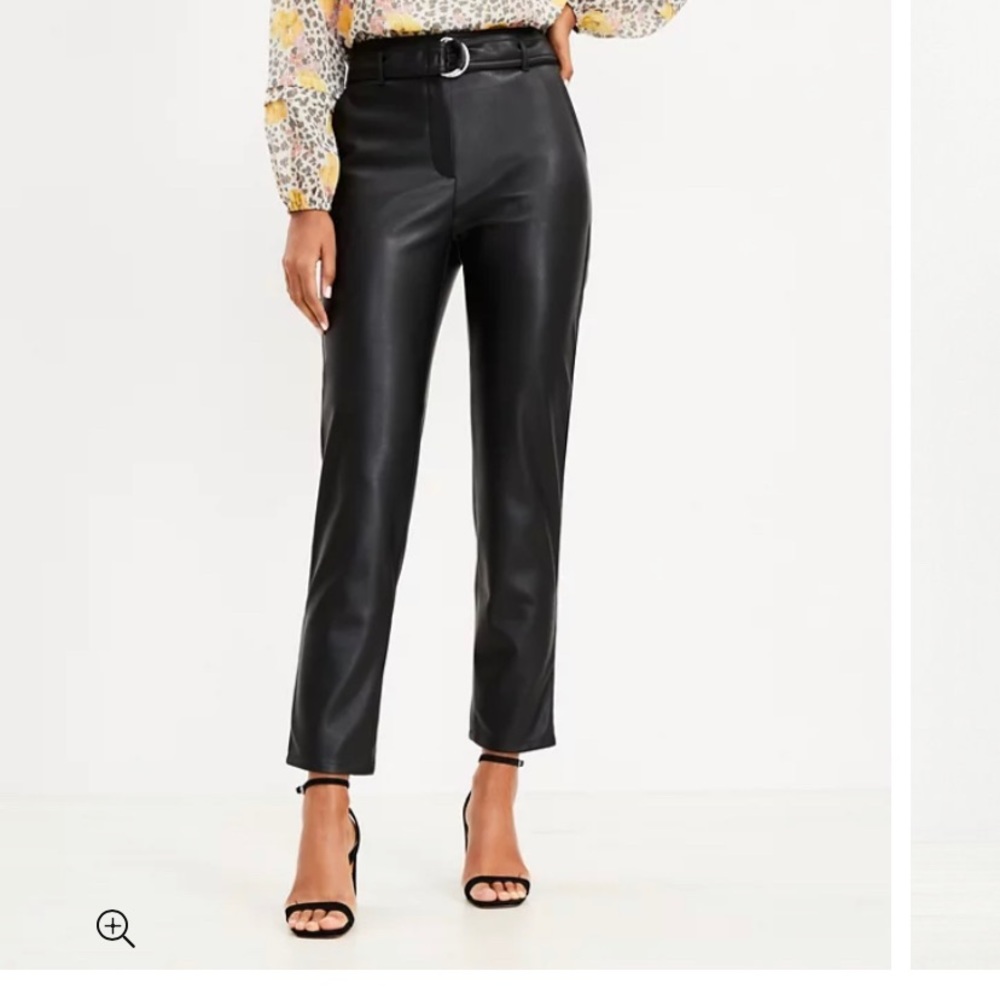 LOFT Belted Faux Leather pants, Black Size 2